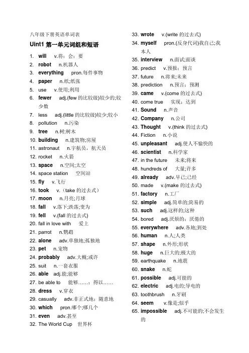 (完整)八年级下册英语单词表(人教版)