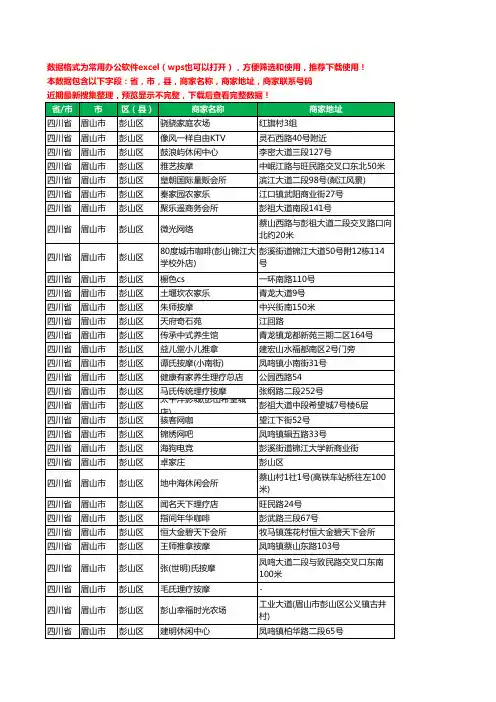 2020新版四川省眉山市彭山区休闲娱乐工商企业公司商家名录名单黄页联系电话号码地址大全340家