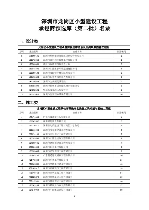 深圳龙岗区小型建设工程承包商预选库