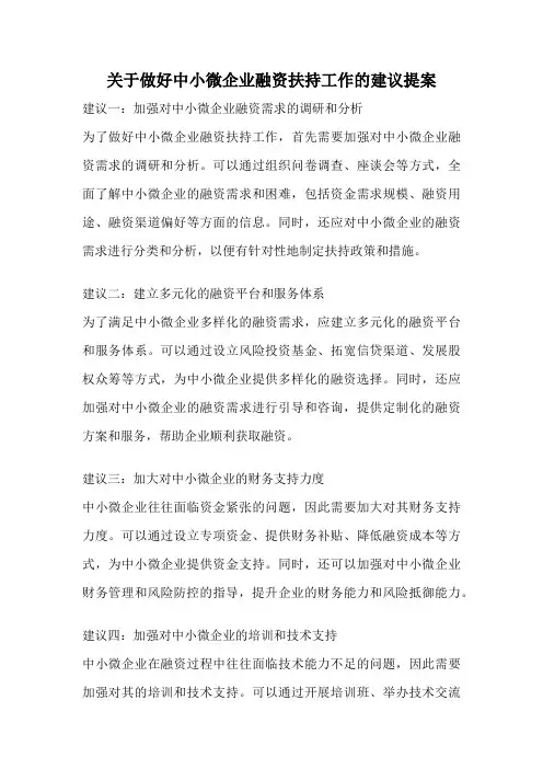 关于做好中小微企业融资扶持工作的建议提案