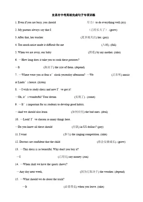 中考英语完成句子专项训练  含答案