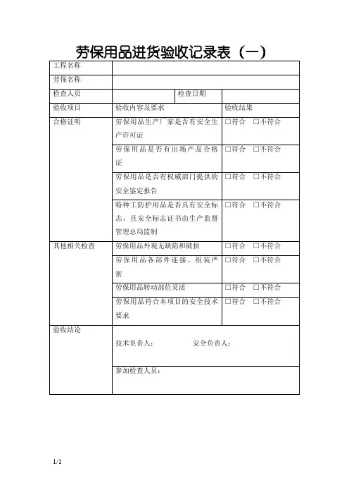 劳保用品进场验收表