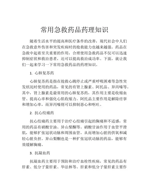 常用急救药品药理知识