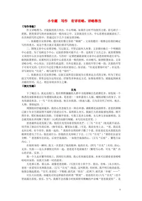 八年级语文上册 小专题 写作 有详有略,详略得当习题 苏教版