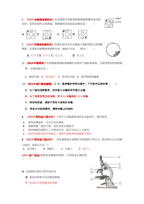 初中生物七年级上册-显微镜 试题