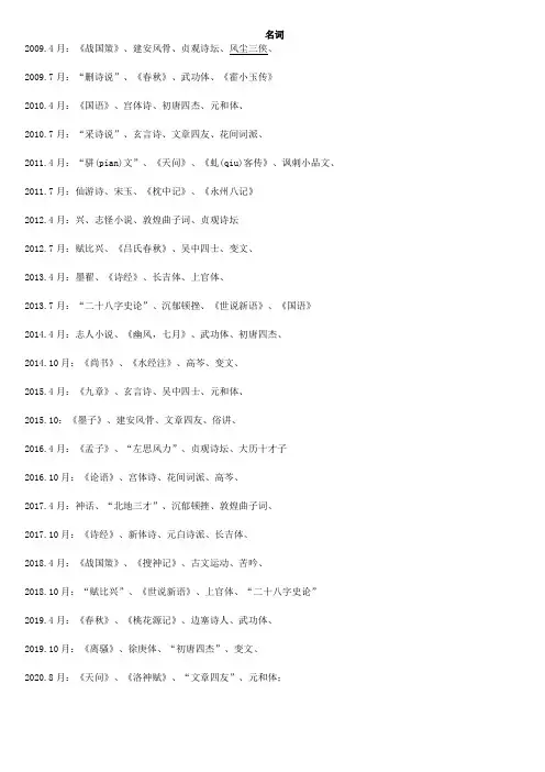 中国古代文学史(一)历年真题名词解释题总结