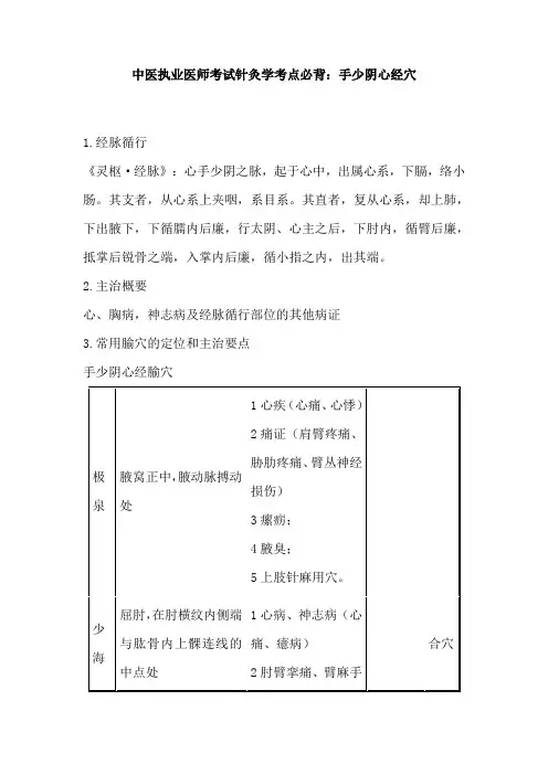 中医执业医师考试针灸学考点必背：手少阴心经穴