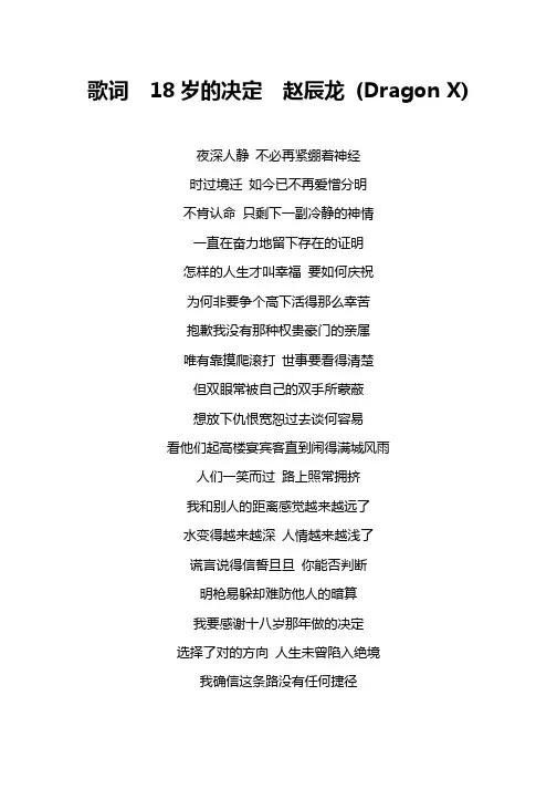 歌词  18岁的决定  赵辰龙 (Dragon X)
