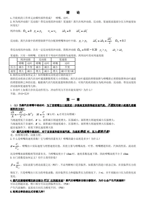 汽轮机原理(热工机械)课后习题及问题详解