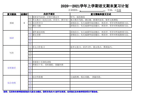 部编版五年级语文上学期期末复习计划