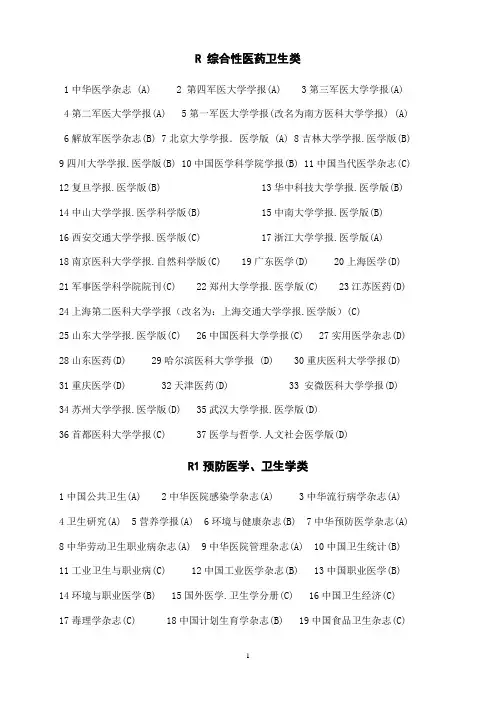 中文核心期刊目录索引