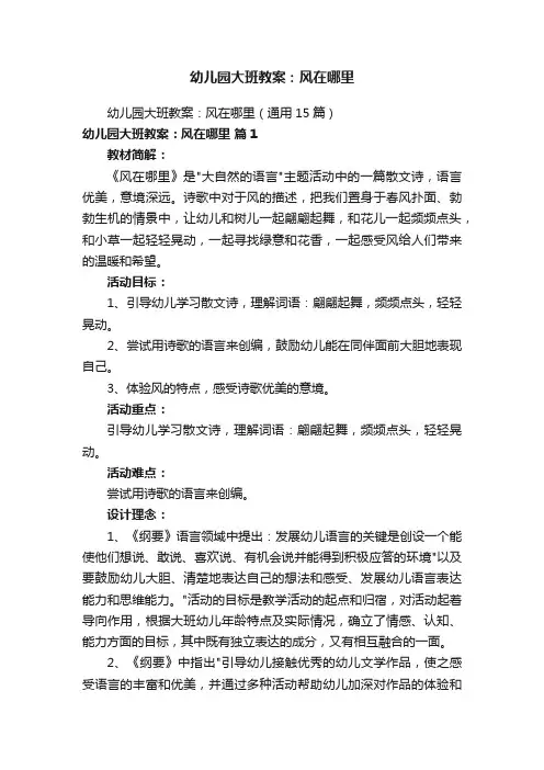 幼儿园大班教案：风在哪里