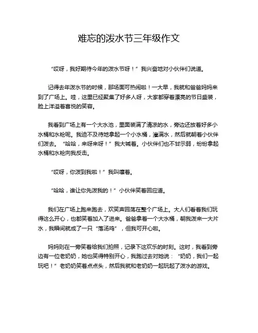 难忘的泼水节三年级作文