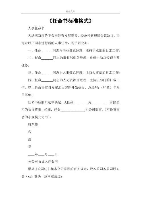 《任命书标准格式》