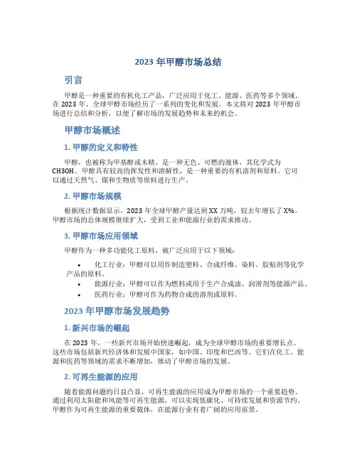 2023年甲醇市场总结