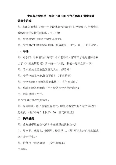 小学科学三年级上册《空气在哪里》课堂实录