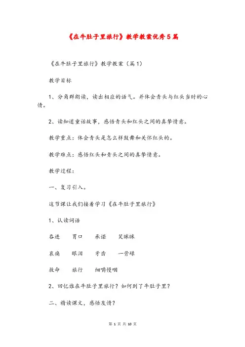 《在牛肚子里旅行》教学教案优秀5篇