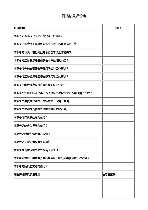 结构化面试评分表(标准版)