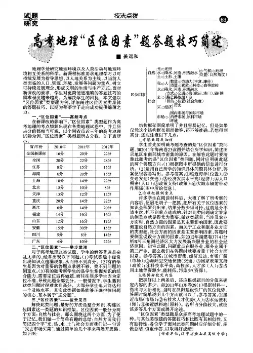高考地理“区位因素”题答题技巧简述