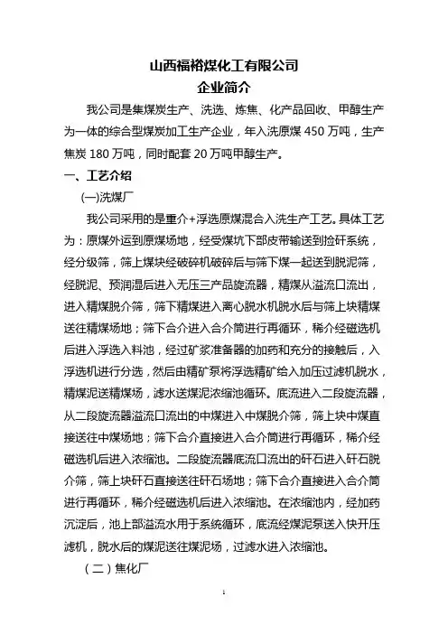 福裕煤化工生产工艺流程