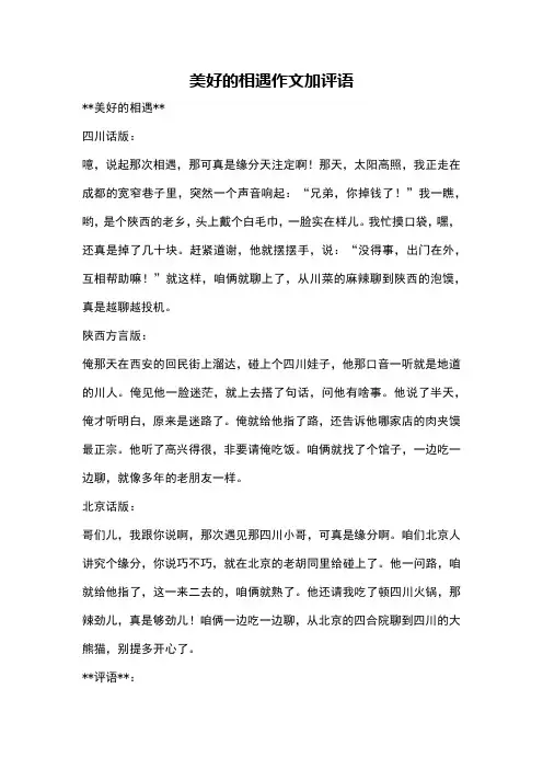 美好的相遇作文加评语