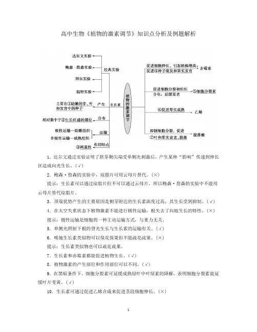 高中生物《植物的激素调节》知识点分析及例题解析