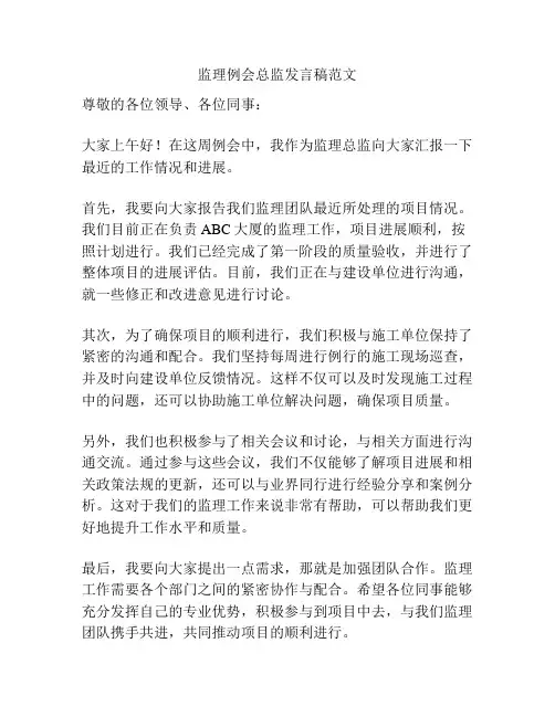 监理例会总监发言稿范文