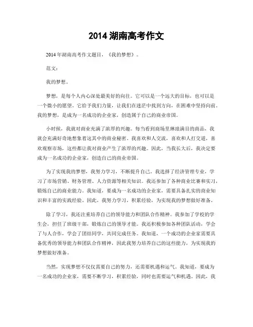 2014湖南高考作文