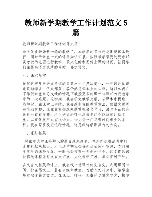 教师新学期教学工作计划范文5篇