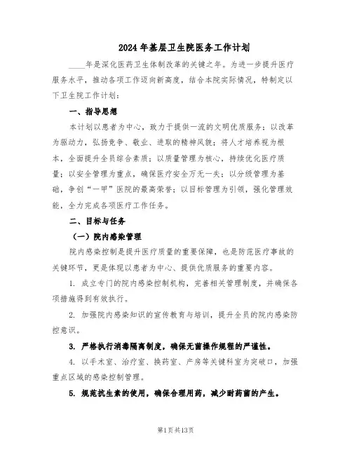 2024年基层卫生院医务工作计划（五篇）