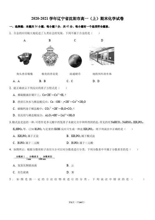 2020-2021学年辽宁省沈阳市高一(上)期末化学试卷(Word+答案)