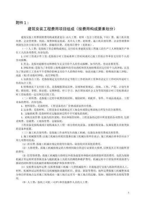 建筑安装工程费用项目组成(按费用构成要素划分)汇总