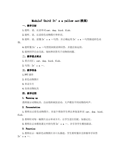 Module7 Unit2 It's a yellow cat(教案)外研版(一起)英语一年级上册