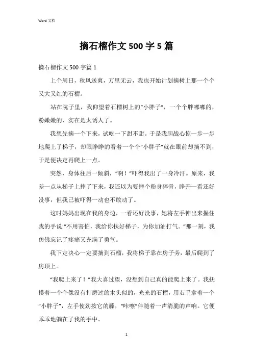 摘石榴作文500字5篇