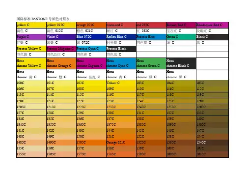 国际标准PANTONE颜色对照表