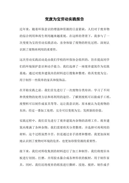变废为宝劳动实践报告