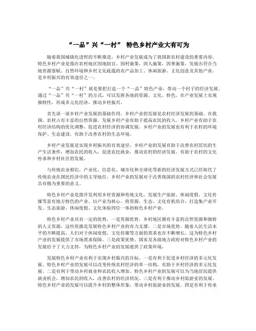 “一品”兴“一村” 特色乡村产业大有可为