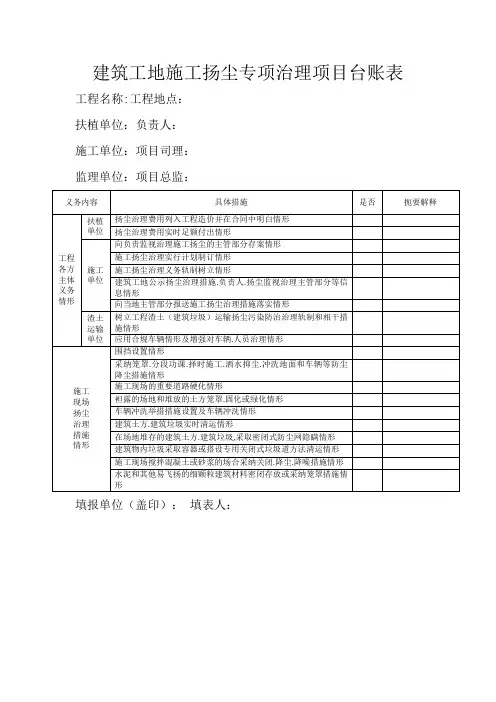 扬尘治理台账表