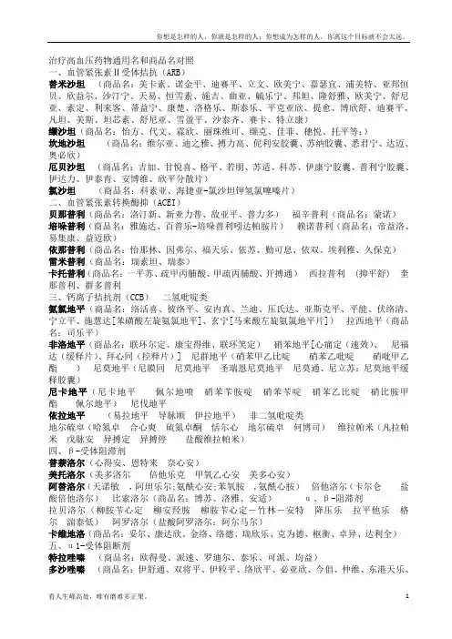 (新)高血压药物通用名和商品名对照