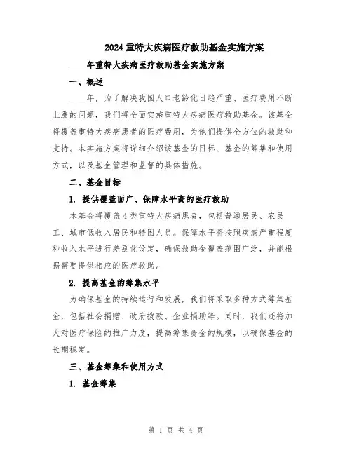 2024重特大疾病医疗救助基金实施方案