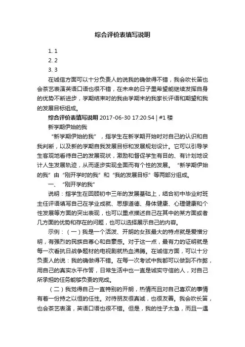 综合评价表填写说明