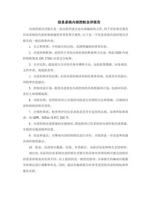 信息系统 内部控制自评报告