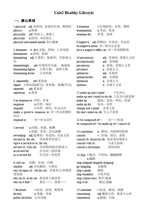 人教版 选择性必修第三册Unit 2Healthy Lifestyle 重点单词及作文