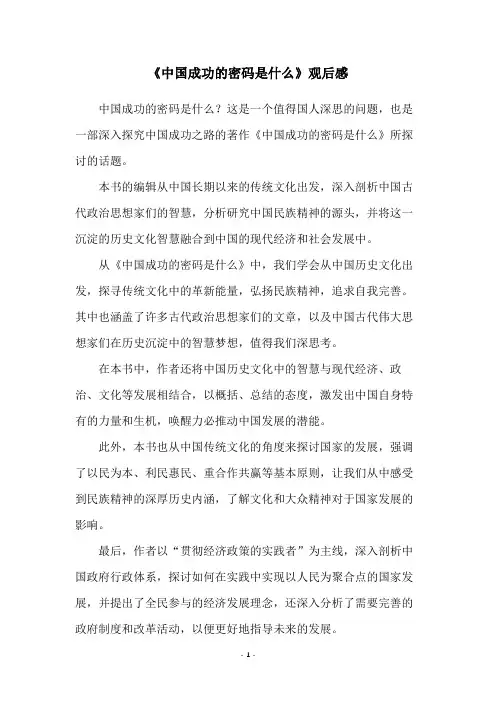 《中国成功的密码是什么》观后感