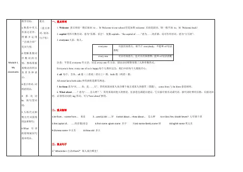外研版英语七年级上册 Module 1   重点难点易错点梳理