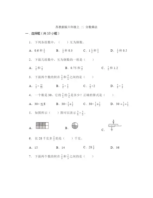 苏教版六年级上册数学第2单元分数乘法(同步练习)