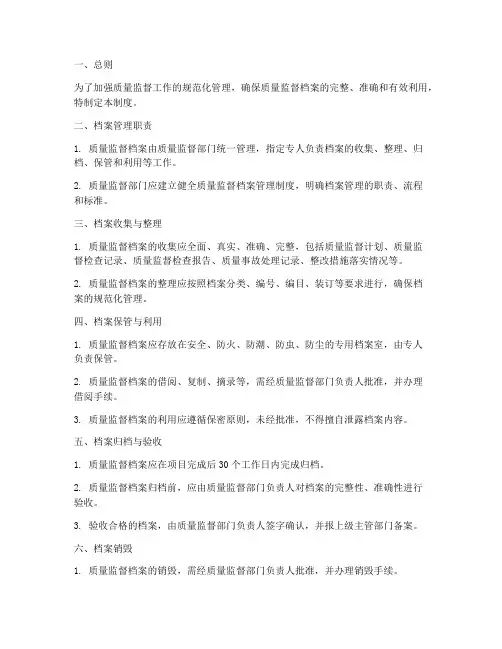 质量监督工作档案管理制度