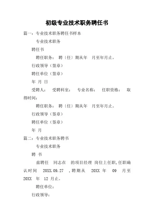初级专业技术职务聘任书