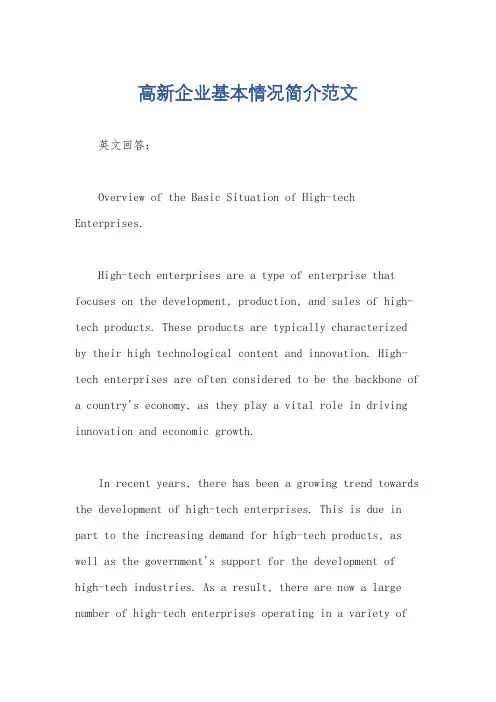 高新企业基本情况简介范文
