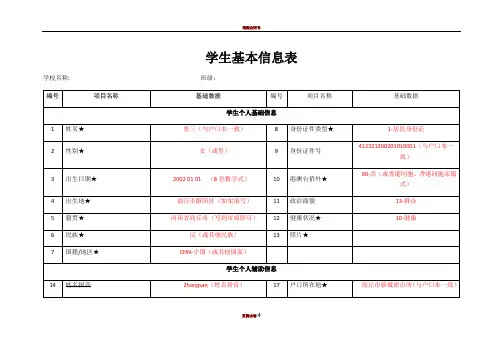 【学生基本信息表】样本+填写规范